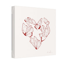 Art canvas print featuring red butterflies forming a heart shape on a white background, titled "Love at First Site"