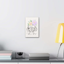Blind Creativity canvas print artwork on wall in modern interior with books and yellow lamp