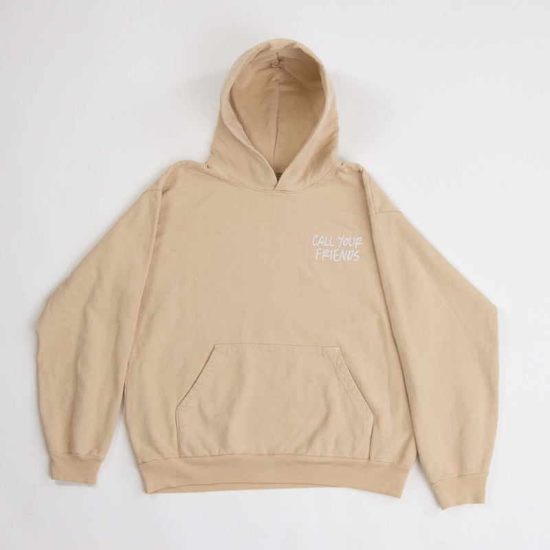 ESS Tan hoodie from callyourfriends made of high-quality organic cotton in a soft, sustainable material with front pocket and hood